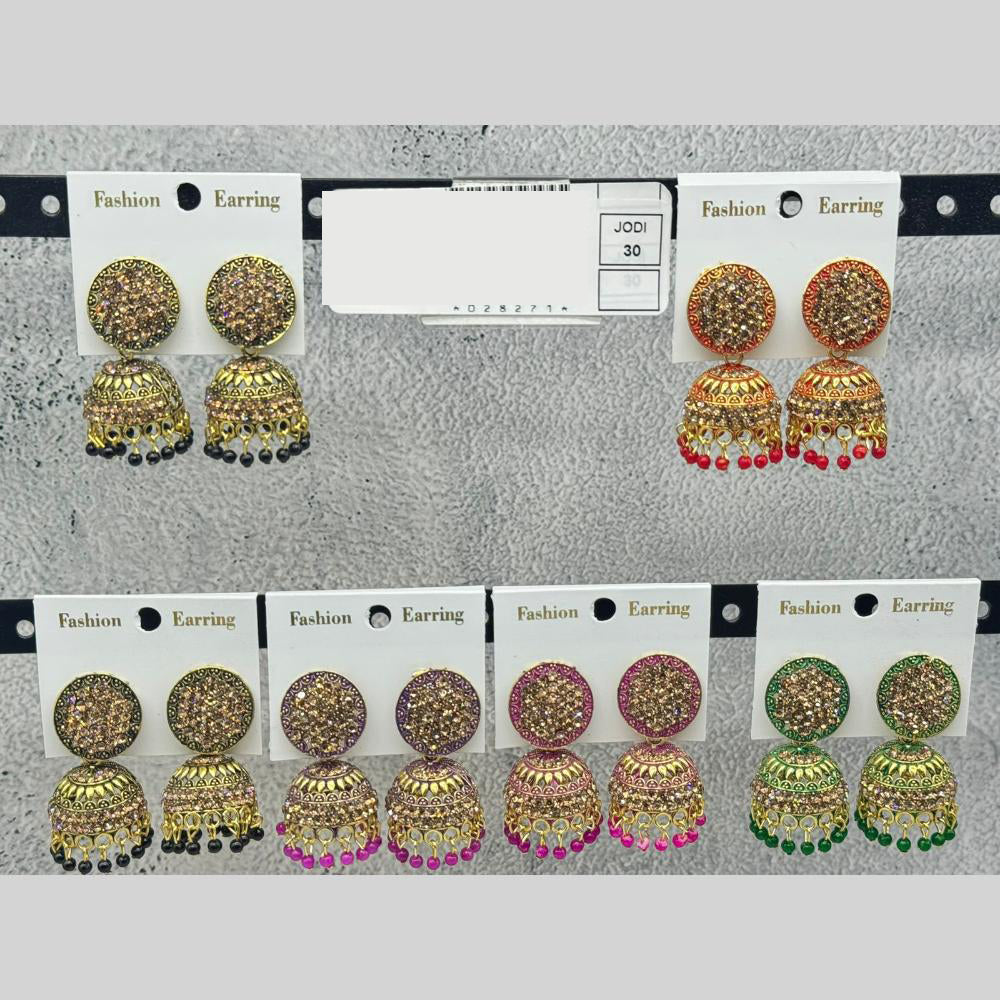 Raj Imitation Traditional Austrian Stone And Pearl Jhumki Earrings for Women (Set of 30)