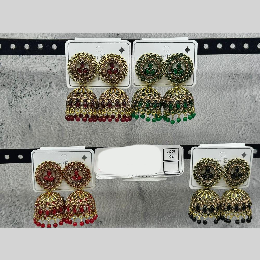 Raj Imitation Traditional Pota Stone And Austrian Pearl Jhumki Earrings for Women (Set of 24)