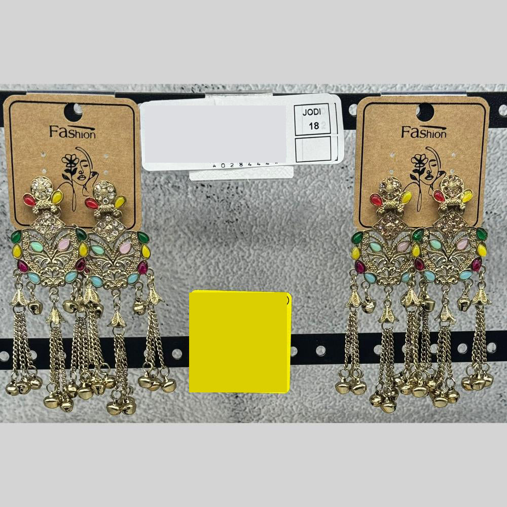 Raj Imitation Royal Pota Stone And Ghungroo Kashmiri Bell Jhumki( Pack of 18)