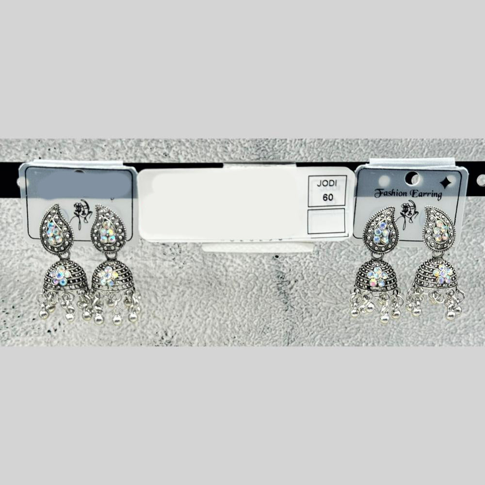 Raj Imitation Oxidised Austrian Stone And Pearl Jhumki Earrings (Set of 60)