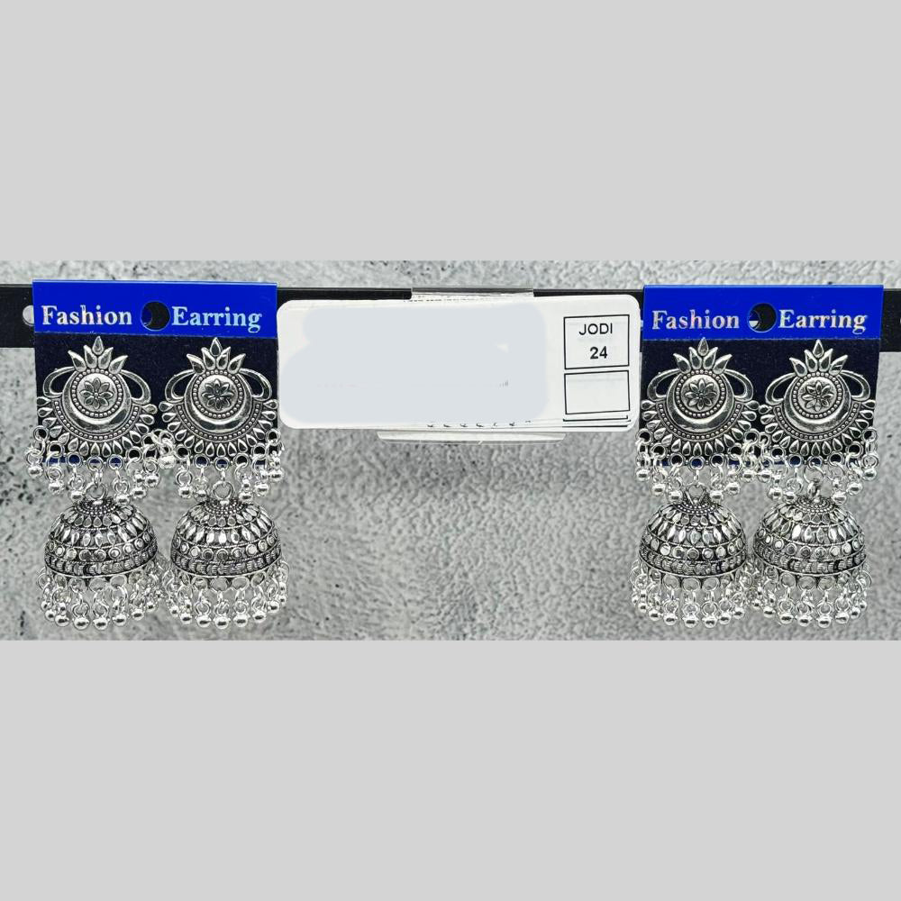 Raj Imitation Oxidised Elegant Pearl Jhumki Earrings (Set of 24)