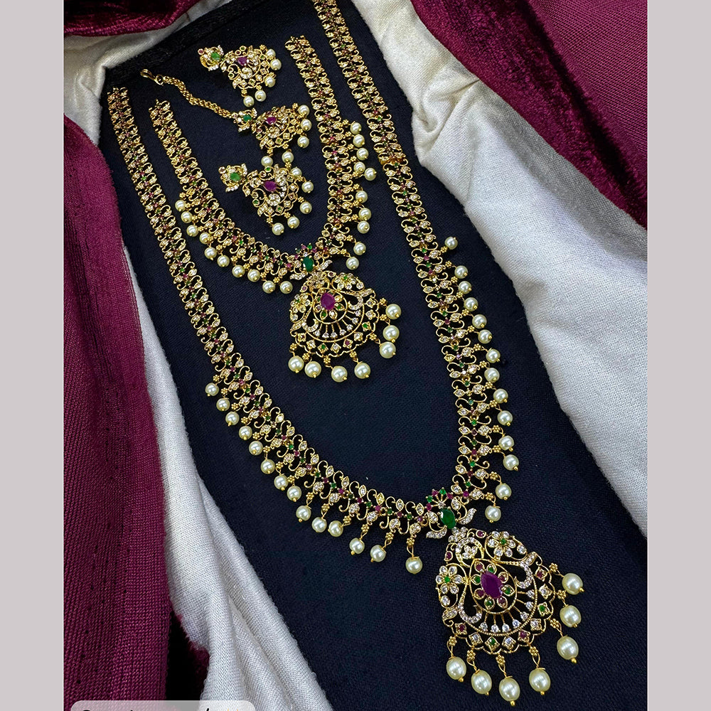 Tanish Art Jewellery Luxe Twins Austrain Stone And Pearl Double Glamour Necklace Set