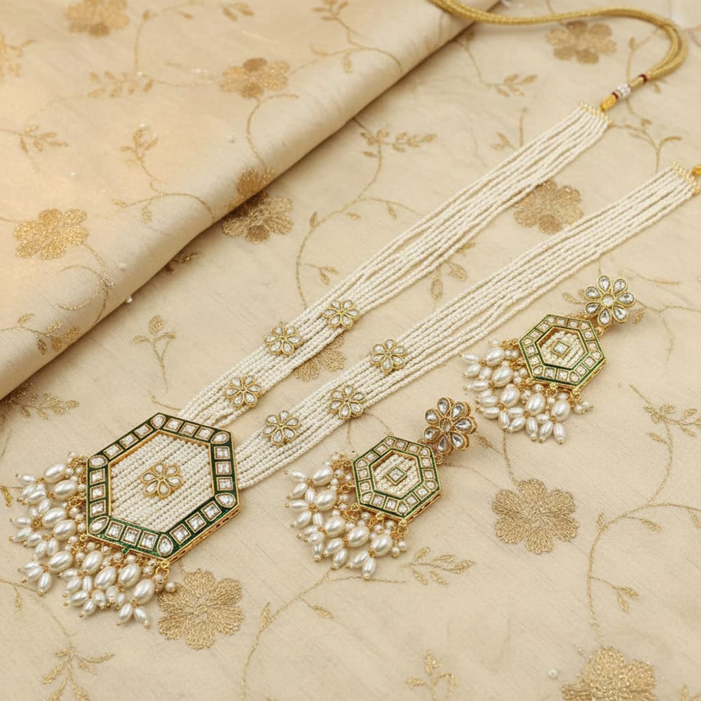 Tanish Art Jewellery Sparkling Crystal Stone Pearl And Beads Long Necklace Set