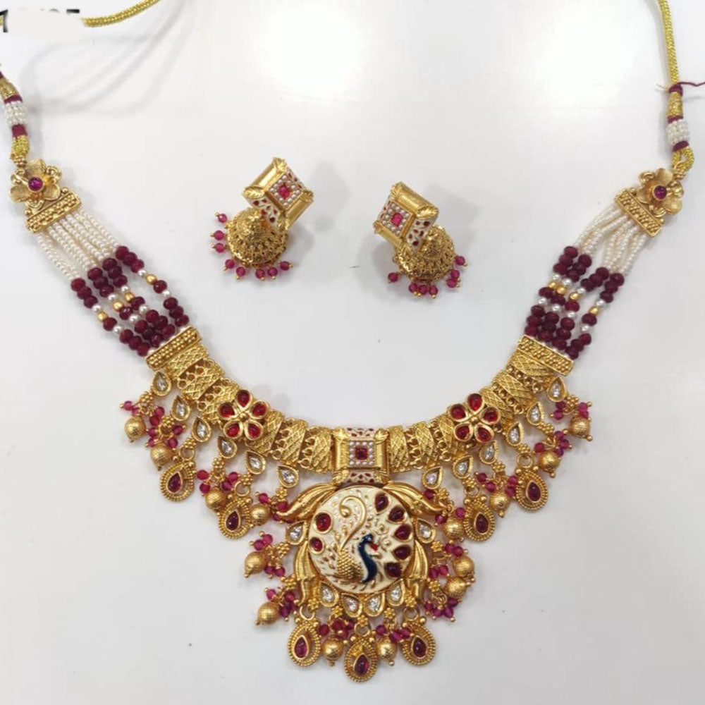 Tanish Art Jewellery Luxury Pota Stone And Pearl Meenakari Traditional Necklace Set