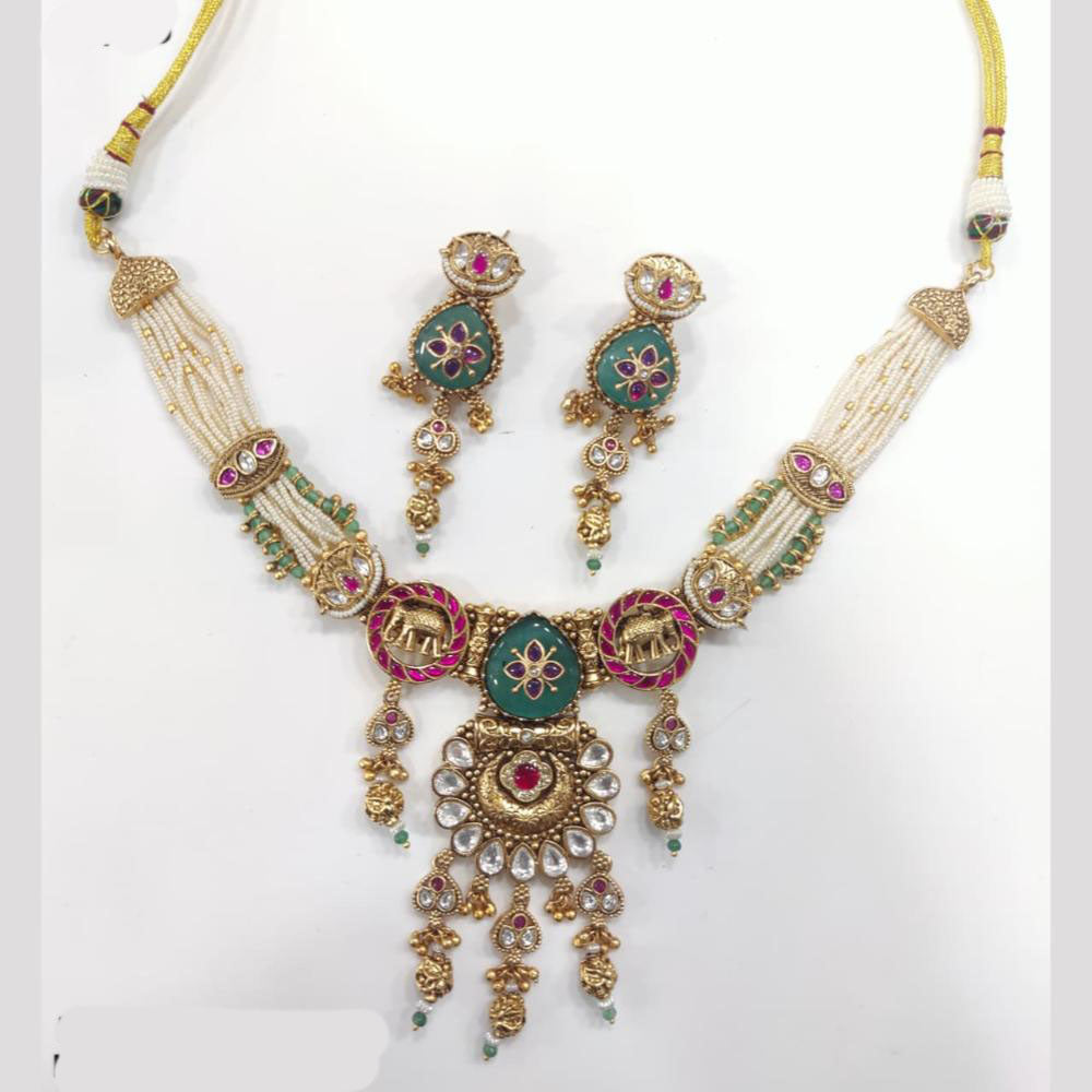 Tanish Art Jewellery Royal Pota Stone And Pearl Necklace Set