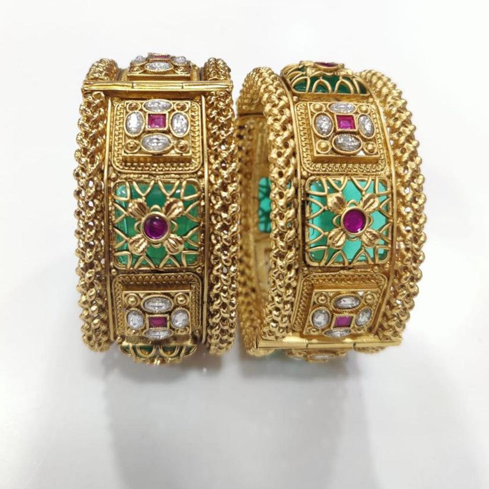 Tanish Art Jewellery Heritage Pota Stone Openable Bangles Set