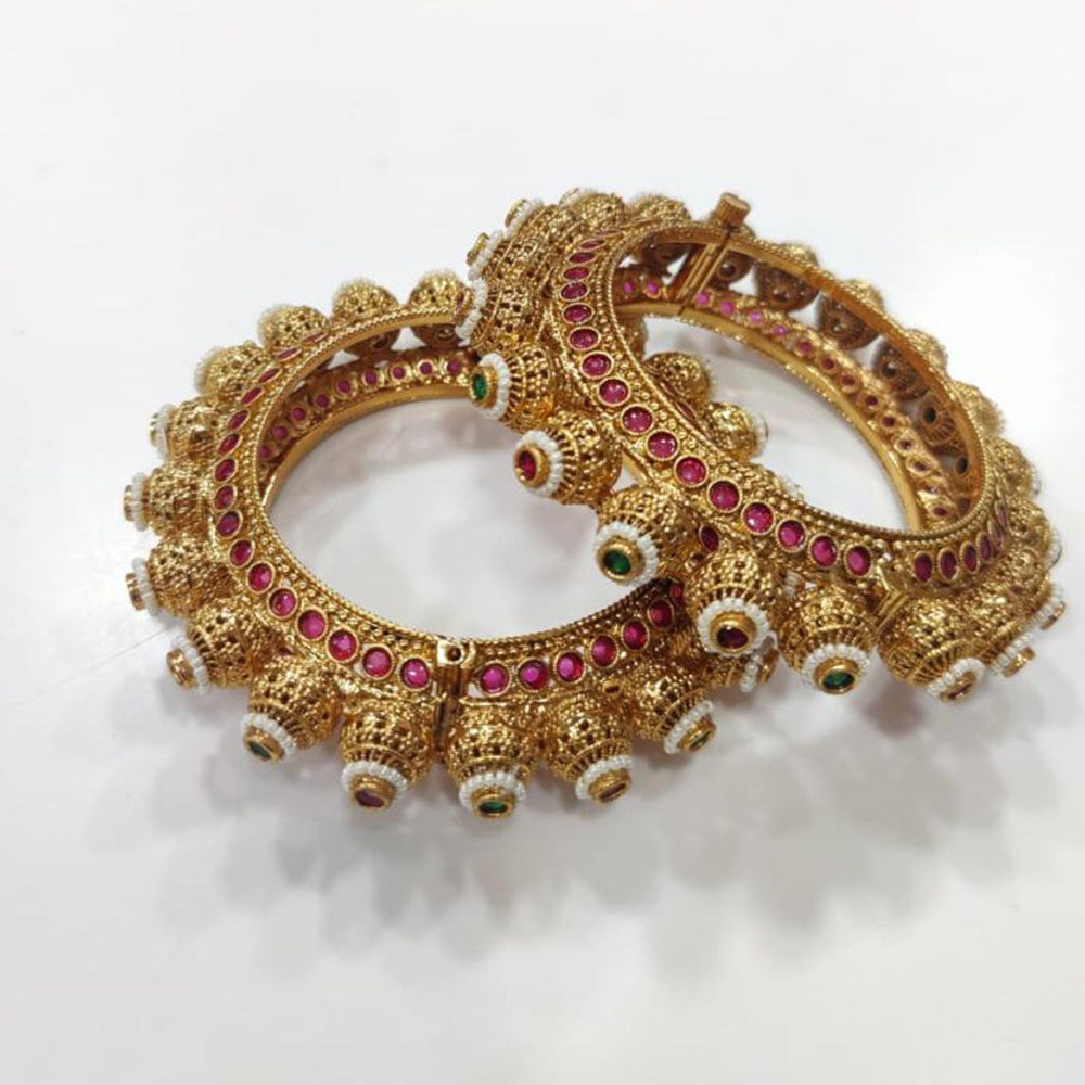 Tanish Art Jewellery Heritage Pota Stone And Pearl Openable Bangles Set