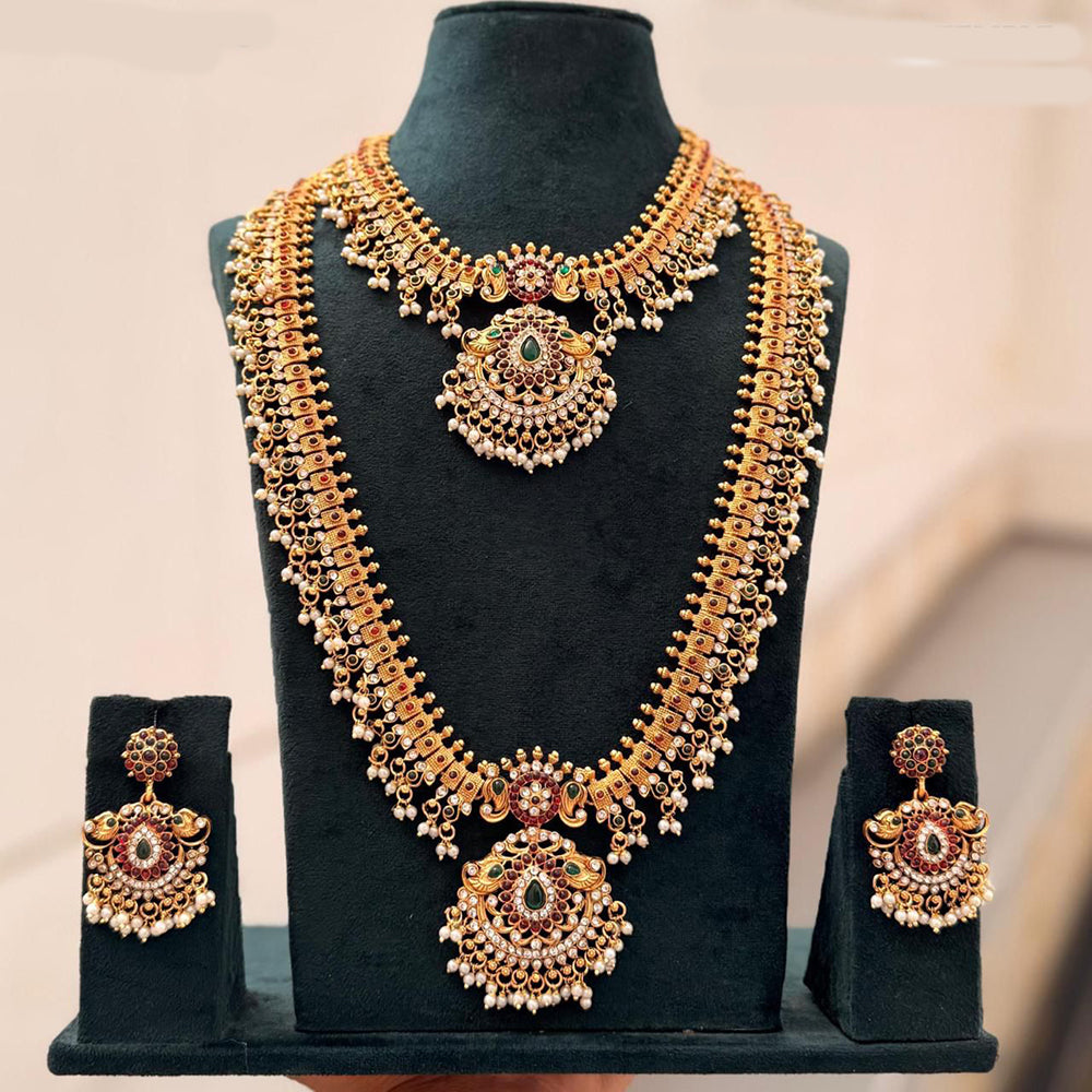Tanish Art Jewellery Designer Pota Stone And Pearl Double Necklace Set