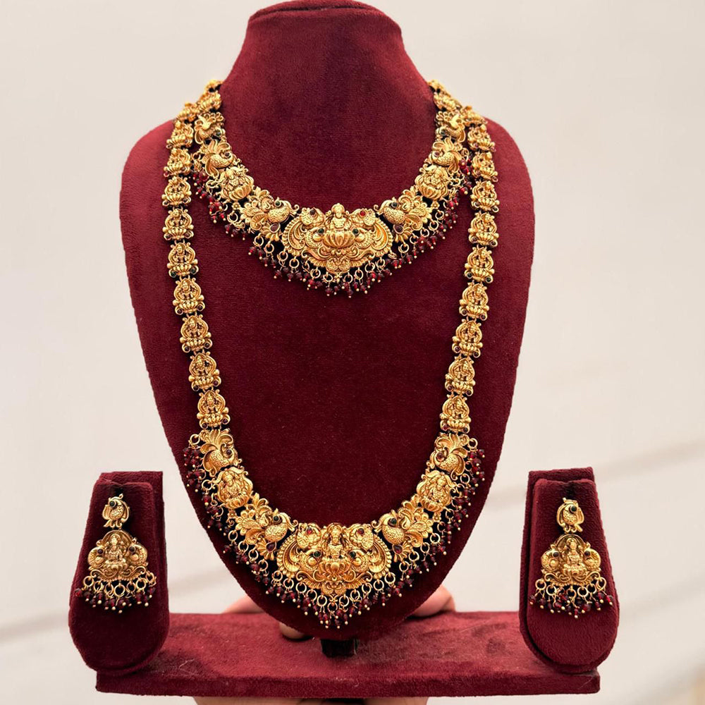 Tanish Art Jewellery Designer Pota Stone And Pearl Temple Double Necklace Set