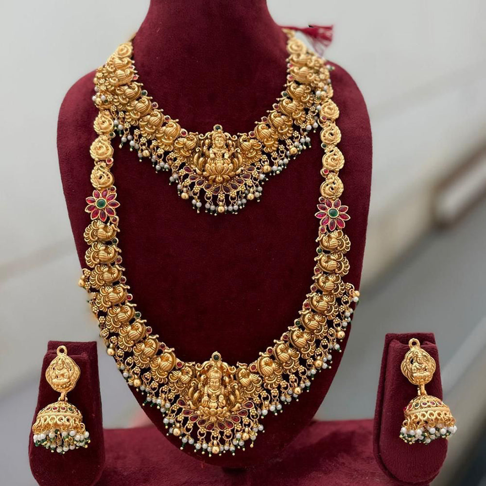 Tanish Art Jewellery Designer Pota Stone And Pearl Temple Double Necklace Set