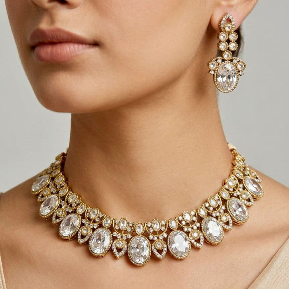 Tanish Art Jewellery Premium Pota Stone Ethnic Necklace Set