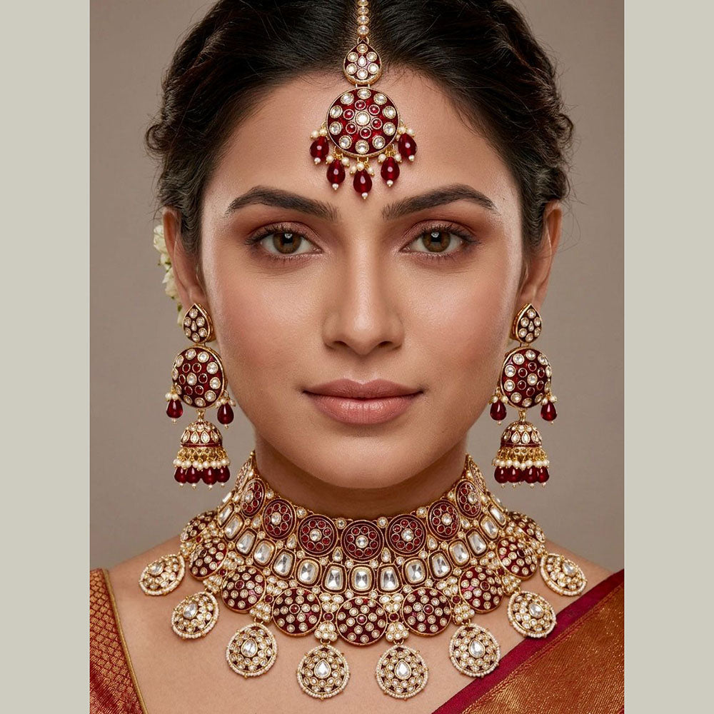 Tanish Art Jewellery Heritage Kundan Stone And Pearl Bridal Choker Necklace Set
