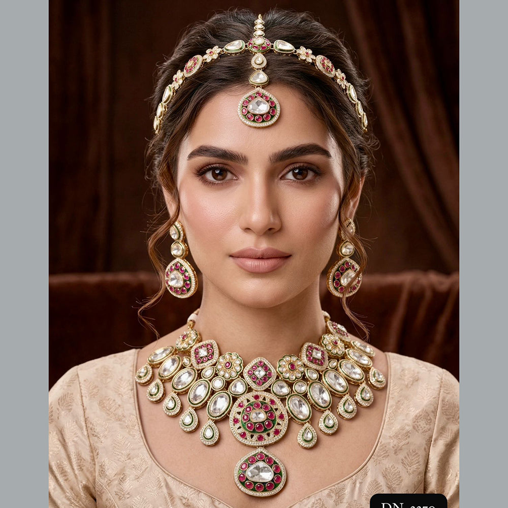 Tanish Art Jewellery Graceful Kundan Stone And Beads Semi-Bridal Choker Necklace Set