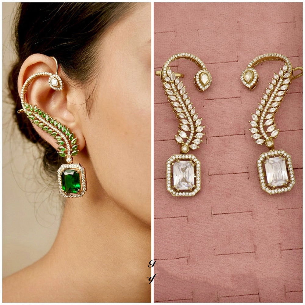 Tanish Art Jewellery Royal American Diamond Earcuff Dangler Earrings
