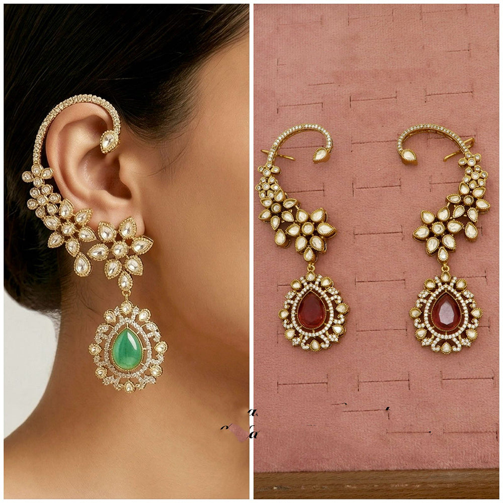 Tanish Art Jewellery Royal American Diamond Earcuff Dangler Earrings