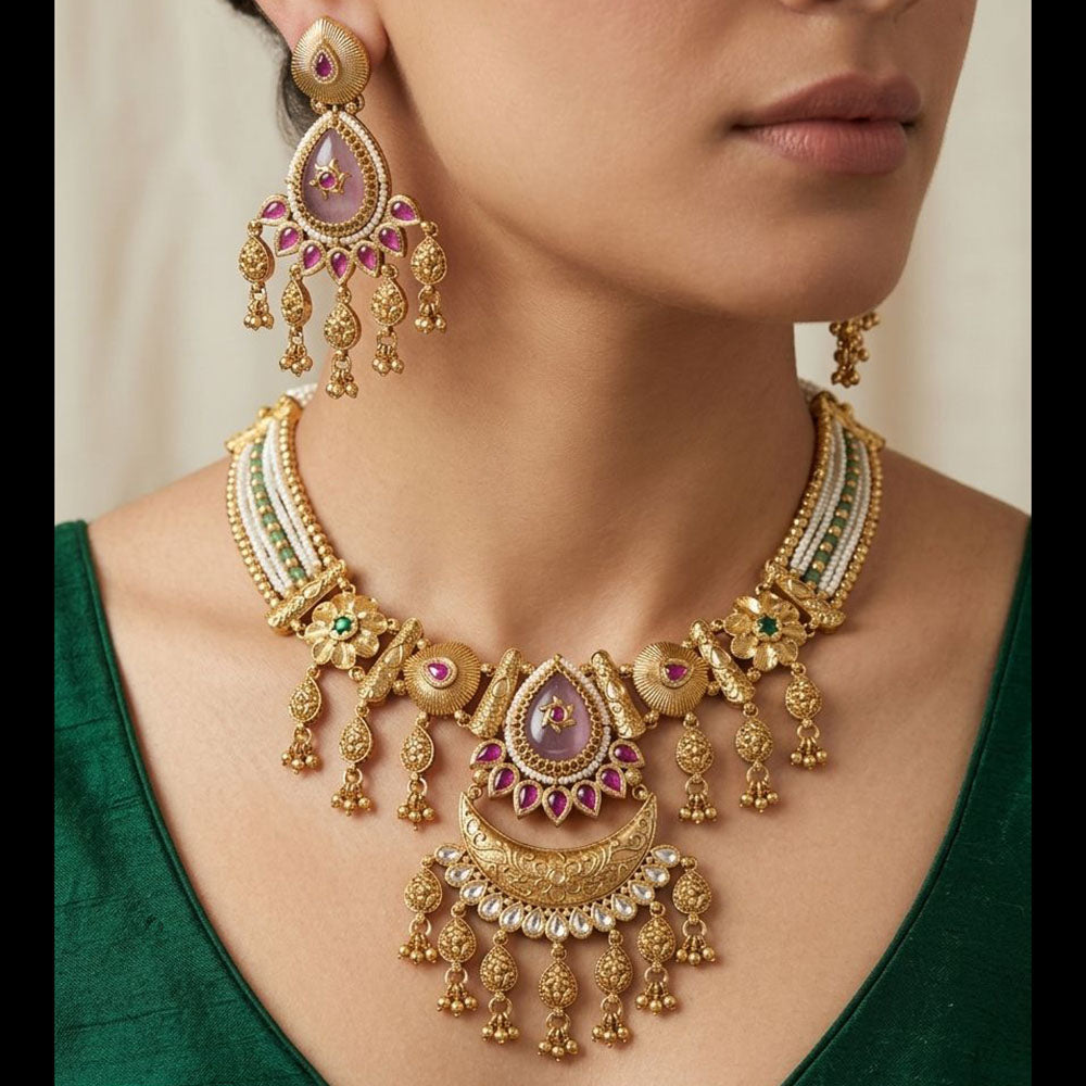 Tanish Art Jewellery Pota Stone And Pearl Necklace Set