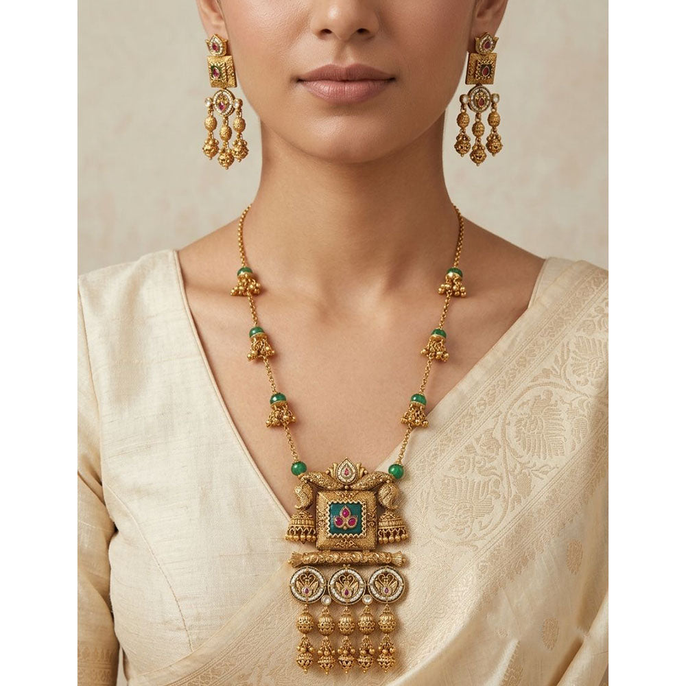 Tanish Art Jewellery Pota Stone And Pearl Necklace Set