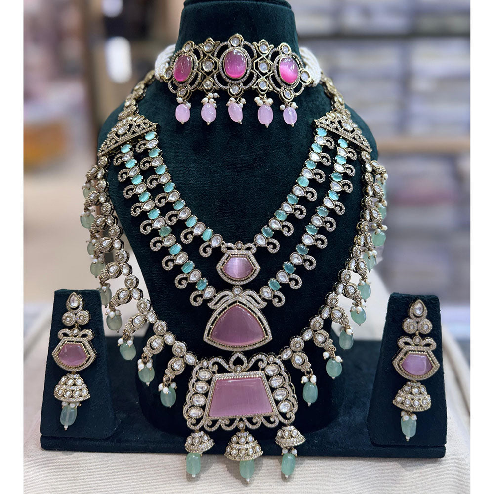 Tanish Art Jewellery Pota Stone Pearl And Beads Double Necklace Set