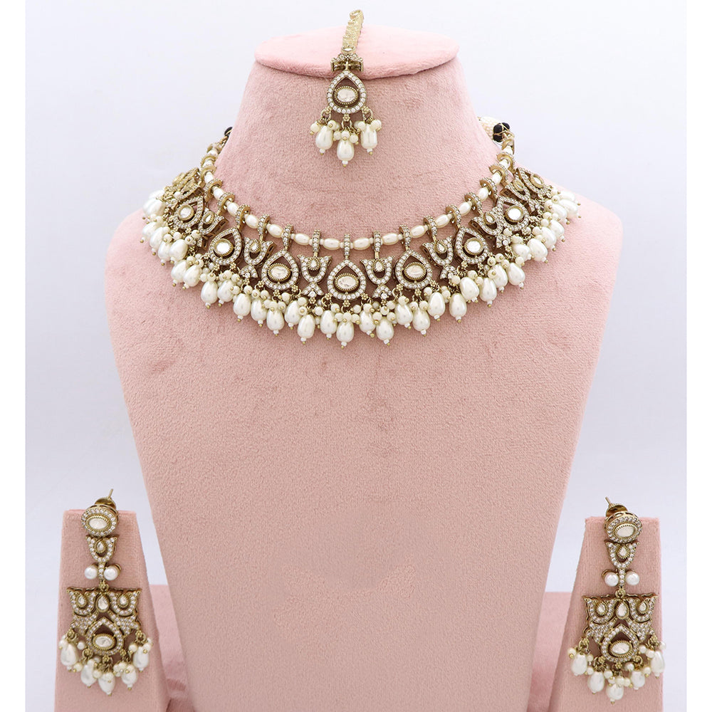 Tanish Art Jewellery Polki Kundan Pearl And Beads Choker Necklace Set