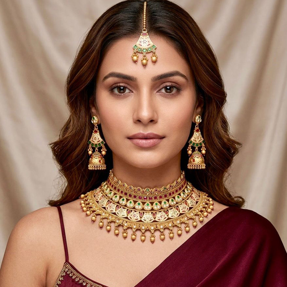 Tanish Art Jewellery Polki Kundan Pearl And Beads Choker Necklace Set