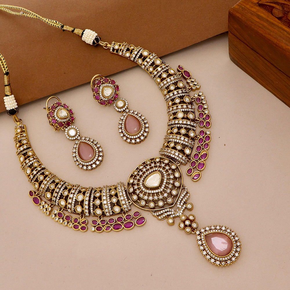 Tanish Art Jewellery Traditional Polki Kundan And Austrian Stone Necklace Set