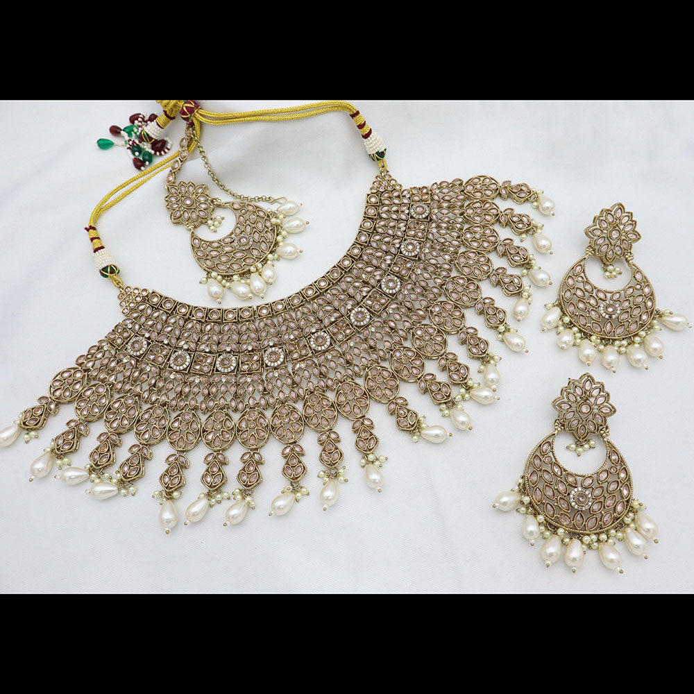 Tanish Art Jewellery Glamorous Crystal Stone Pearl And Beads Choker Necklace Set