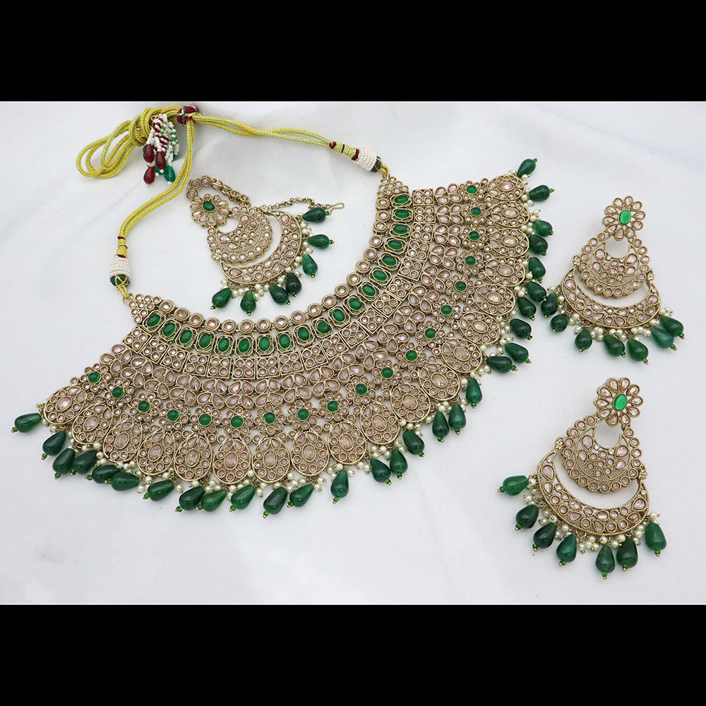 Tanish Art Jewellery Glamorous Crystal Stone Pearl And Beads Choker Necklace Set