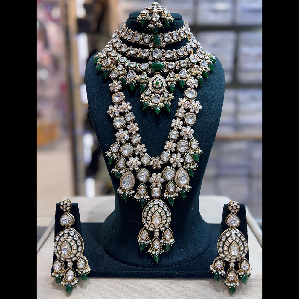 Tanish Art Jewellery Grand Polki Kundan Pearl And Beads Double Necklace Set