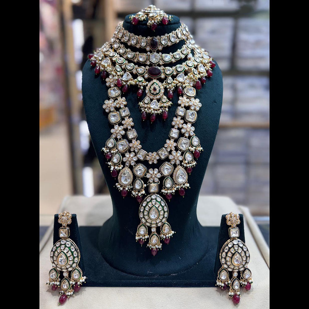 Tanish Art Jewellery Grand Polki Kundan Pearl And Beads Double Necklace Set