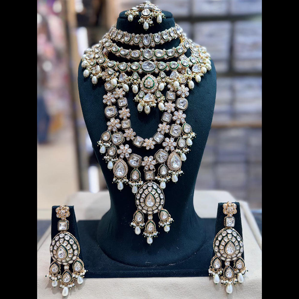 Tanish Art Jewellery Grand Polki Kundan Pearl And Beads Double Necklace Set
