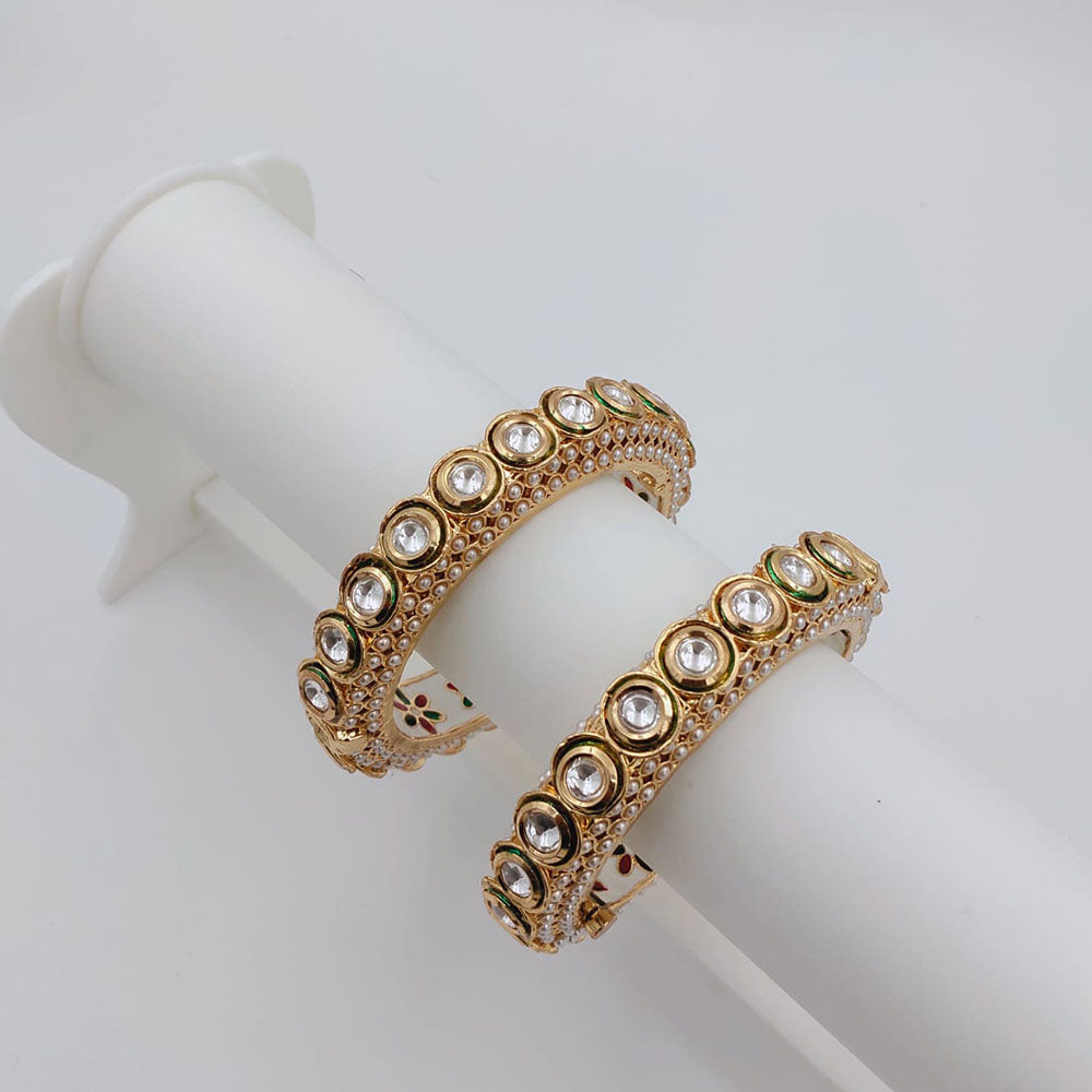 Tanish Art Jewellery Stylish Kundan Stone And Meenakari Pearl Openable Bangles Set