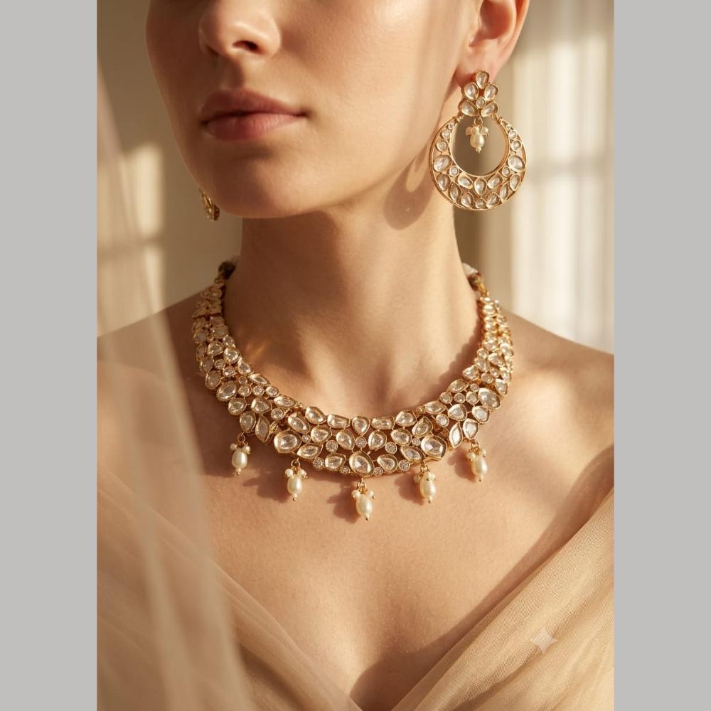 Tanish Art Jewellery Premium Polki Kundan And Pearl Necklace Set