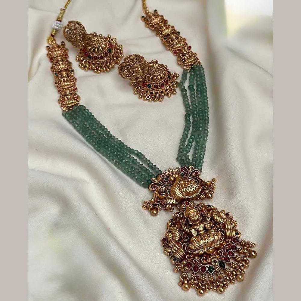Tanish Art Jewellery Traditional Pota Stone And Pearl Temple Long Necklace Set