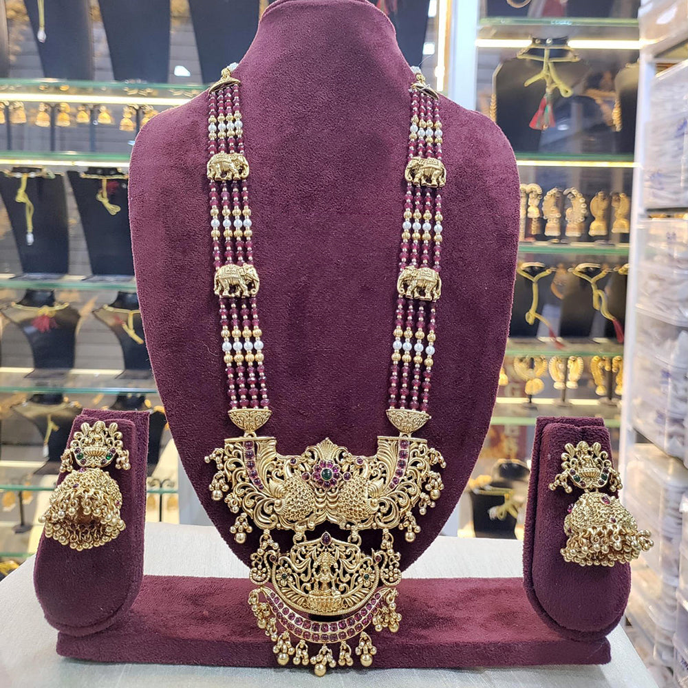 Tanish Art Jewellery Traditional Pota Stone And Pearl Temple Long Necklace Set