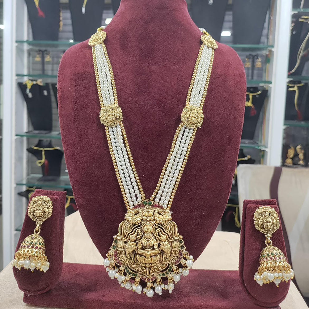 Tanish Art Jewellery Traditional Pota Stone And Pearl Temple Long Necklace Set