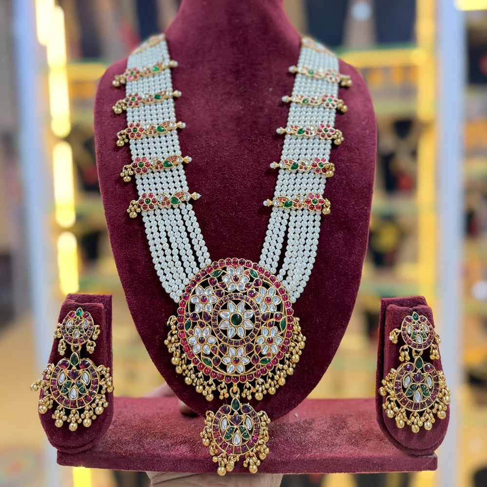 Tanish Art Jewellery Traditional Pota Stone And Pearl Long Necklace Set