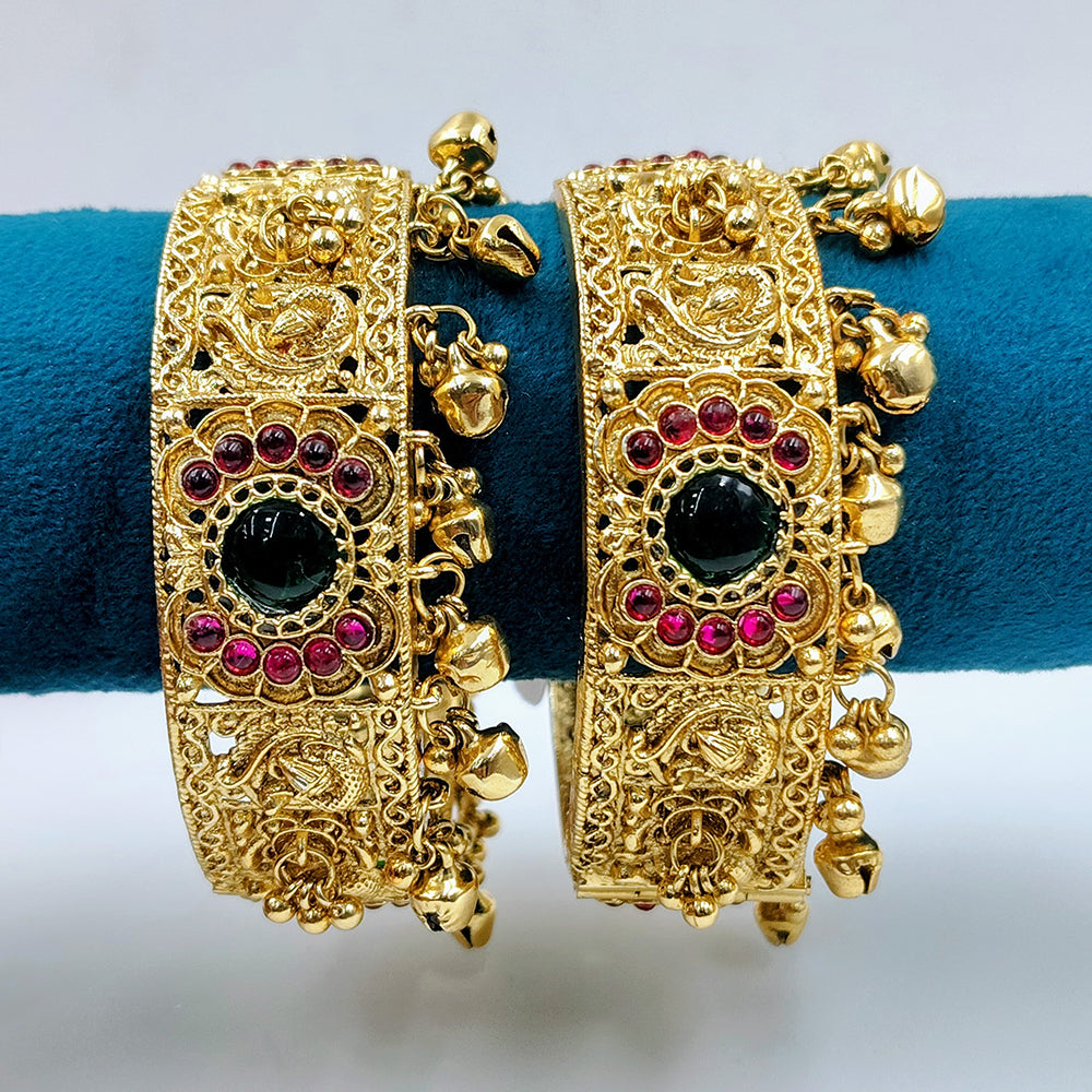 Tanish Art Jewellery Traditional Pota Stone And Ghungroo Openable Bangles Set