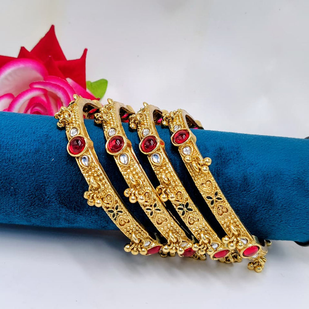 Tanish Art Jewellery Traditional Pota Stone And Pearl Meenakari Bangles Set