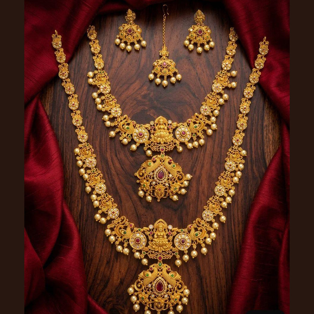 Tanish Art Jewellery Royal Pota Stone And Pearl Temple Double Necklace Set