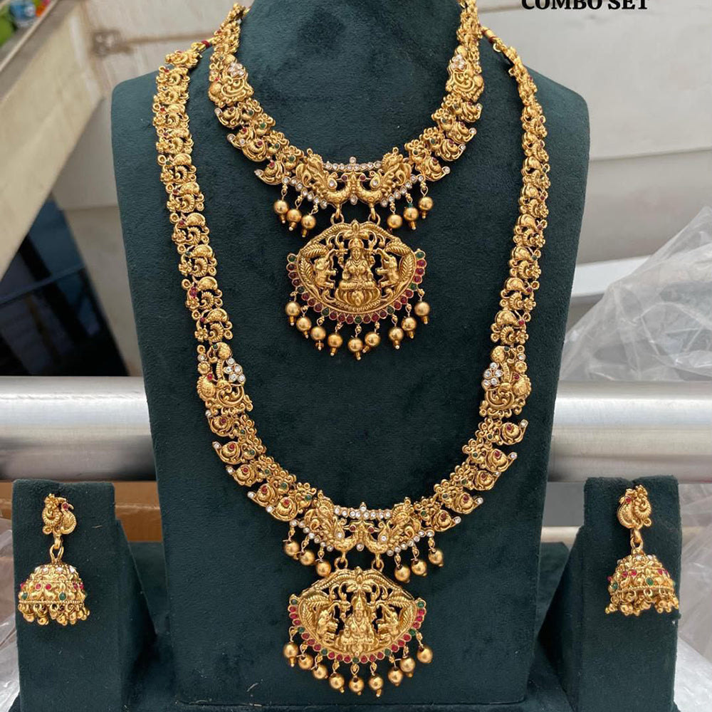 Tanish Art Jewellery Premium Pota Stone And Pearl Double Necklace Set With Earrings
