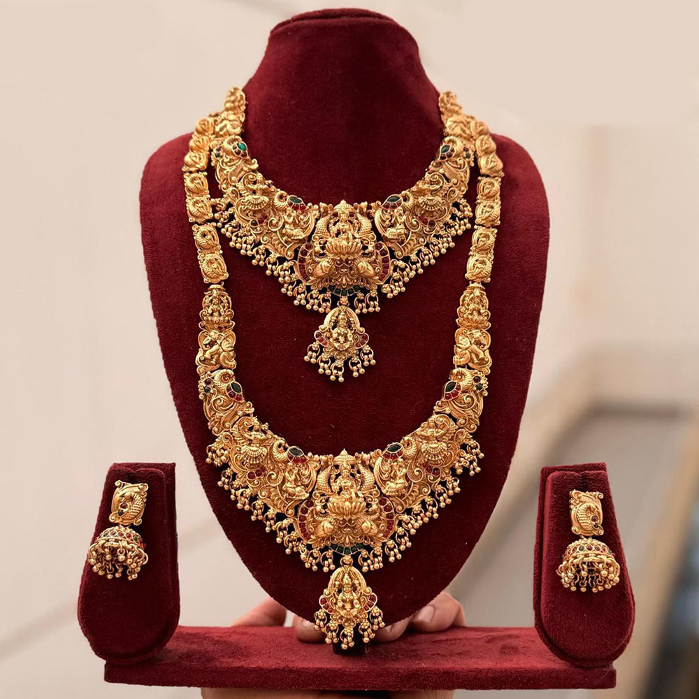 Tanish Art Jewellery Premium Pota Stone And Pearl Double Necklace Set With Earrings