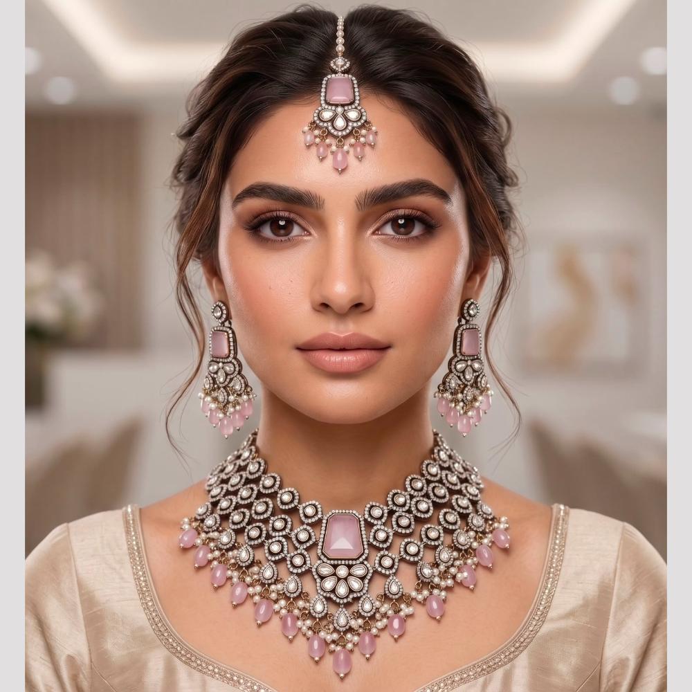 Tanish Art Jewellery Wedding Pota Stone Pearl And Beads Necklace Set for Women