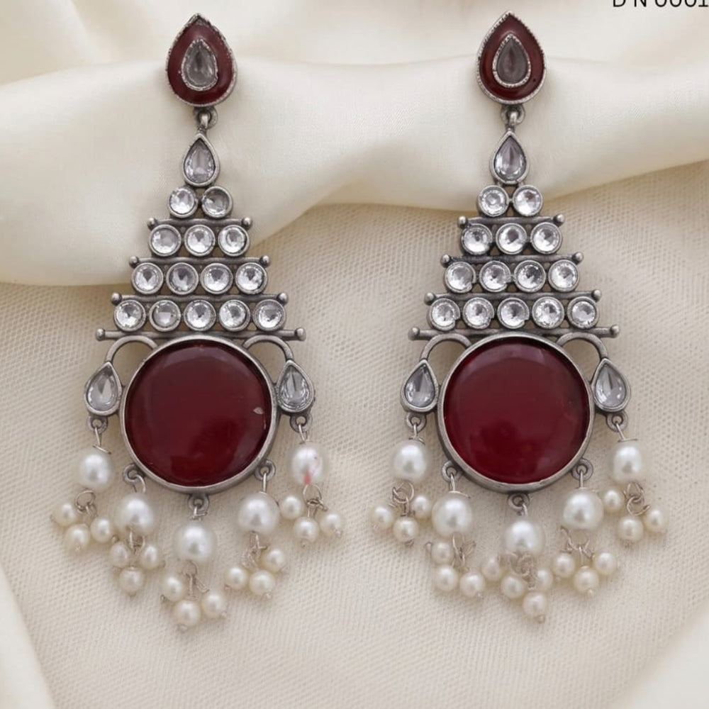 Tanish Art Jewellery Oxidised Plated Pota Stone And Pearl Dangler Earrings