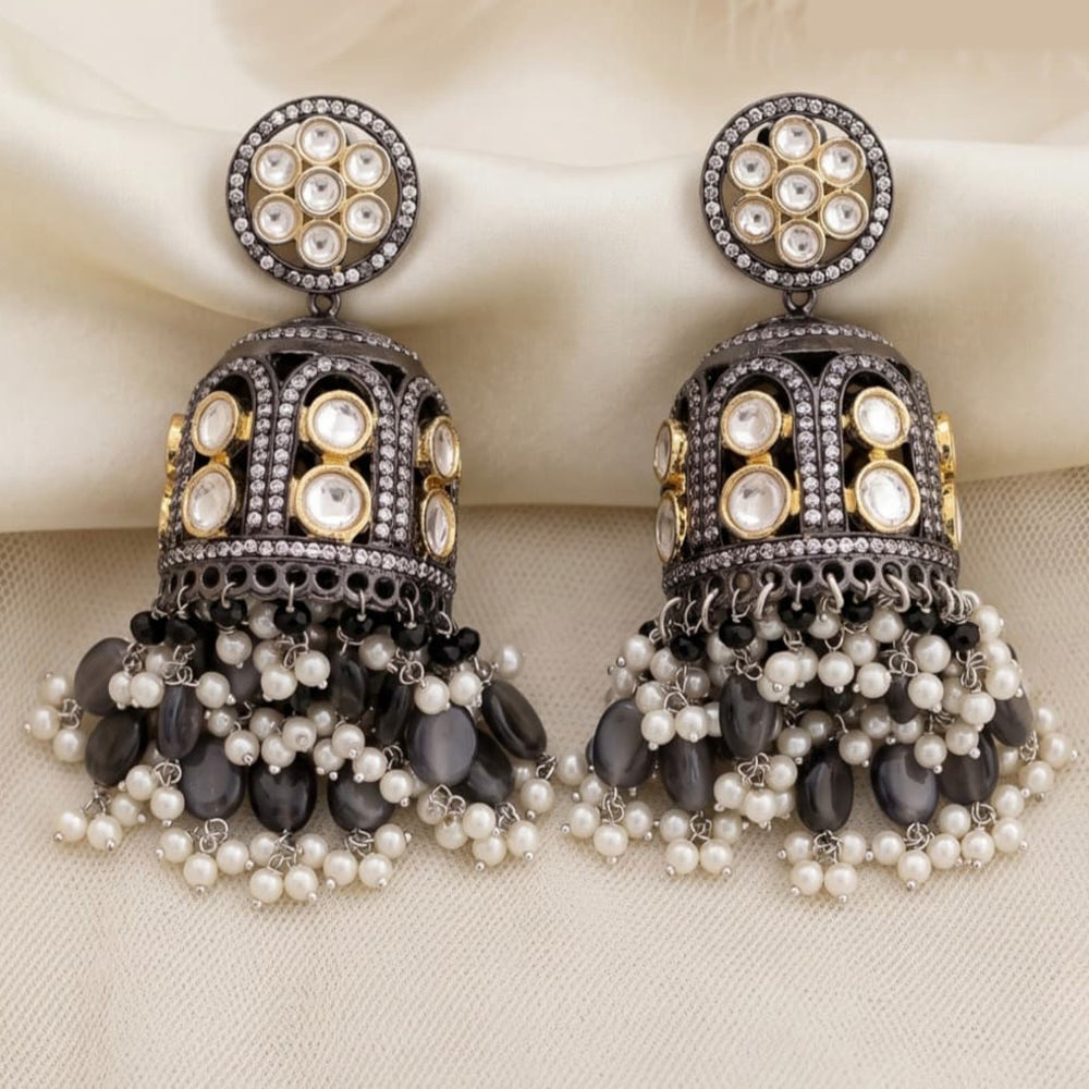 Tanish Art Jewellery Traditional 2 Tone Plated Kundan Stone And Pearl Jhumki Earrings