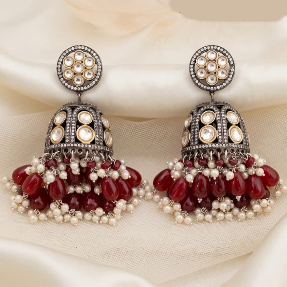 Tanish Art Jewellery Traditional 2 Tone Plated Kundan Stone And Pearl Jhumki Earrings