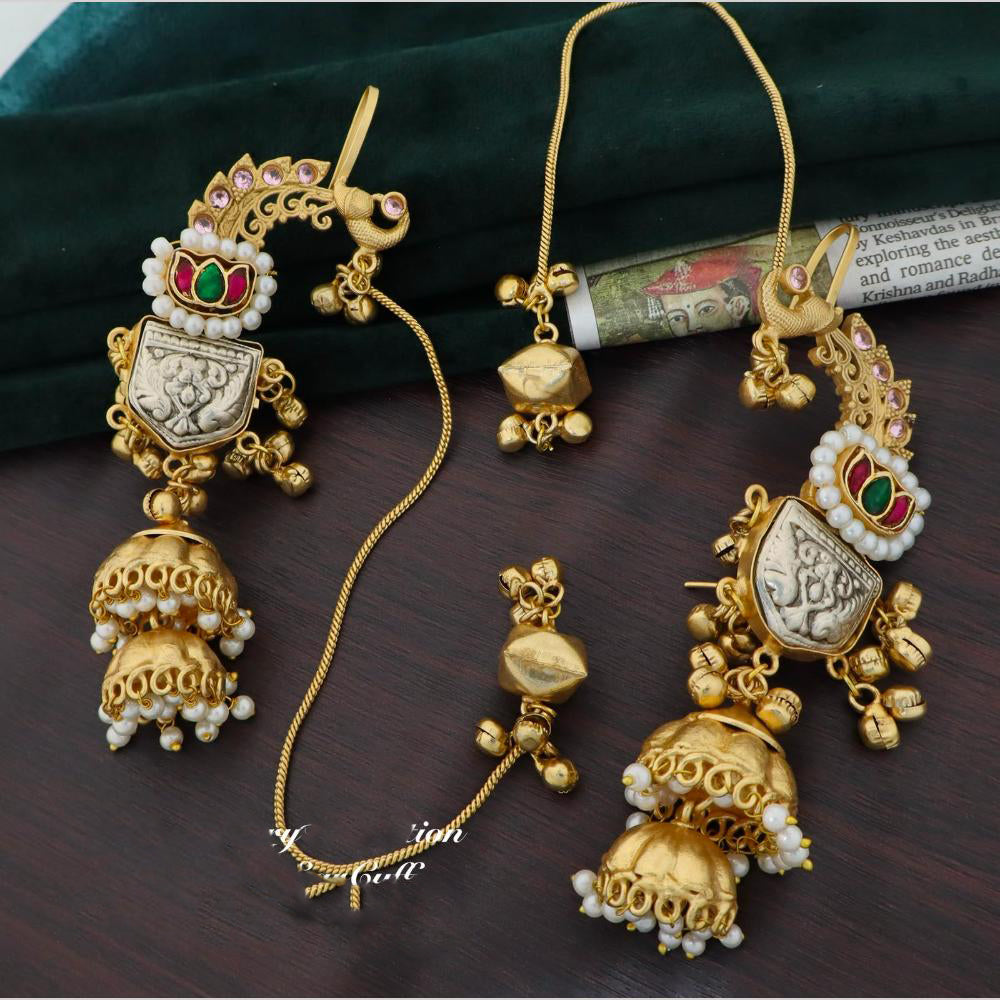 Tanish Art Jewellery Traditional 2 Tone Plated Kundan Stone And Pearl Jhumki Earrings
