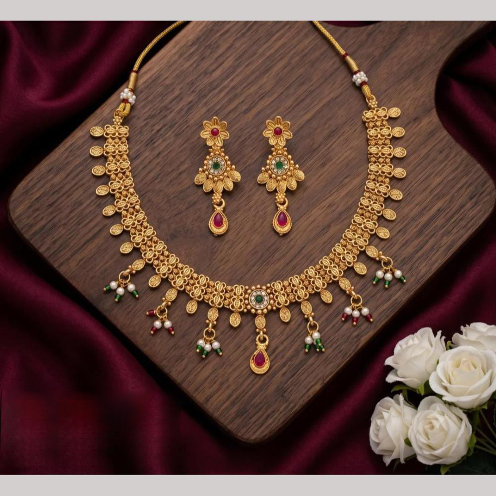 Tanish Art Jewellery Statement Pota Stone And Pearl Neckalce Set