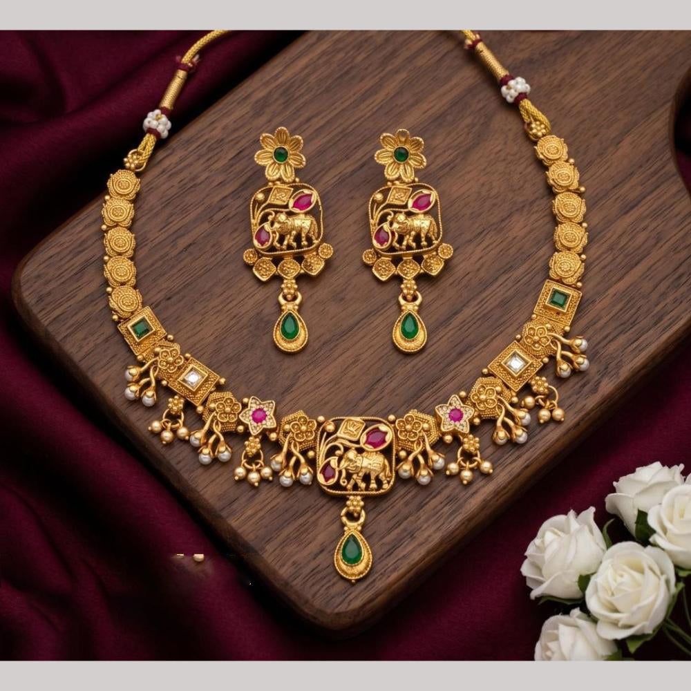 Tanish Art Jewellery Statement Pota Stone And Pearl Neckalce Set