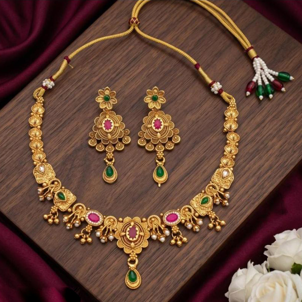 Tanish Art Jewellery Statement Pota Stone And Pearl Neckalce Set