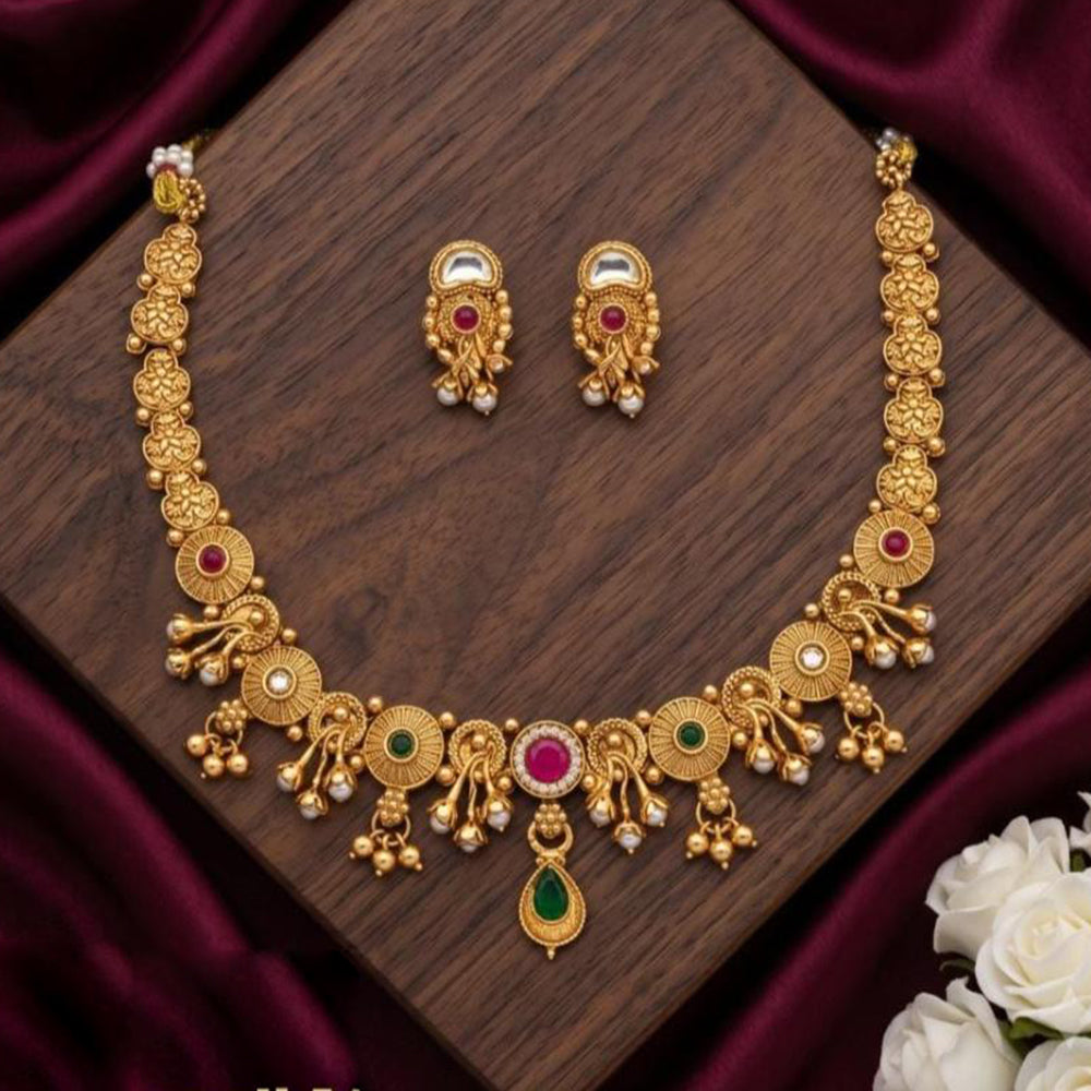 Tanish Art Jewellery Statement Pota Stone And Pearl Neckalce Set